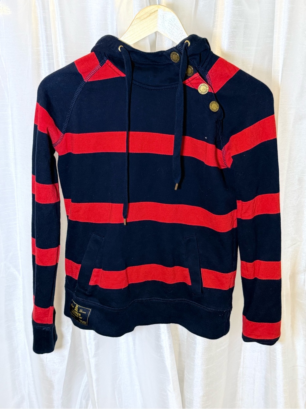 Ralph Lauren Navy and Red Striped Pullover Hoodie